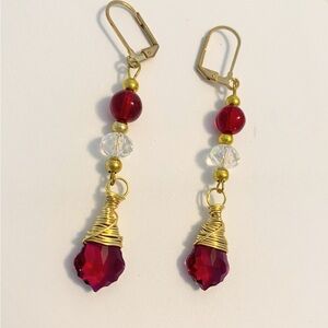 Ruby Baroque Wire wrapped Gold Plated Earrings